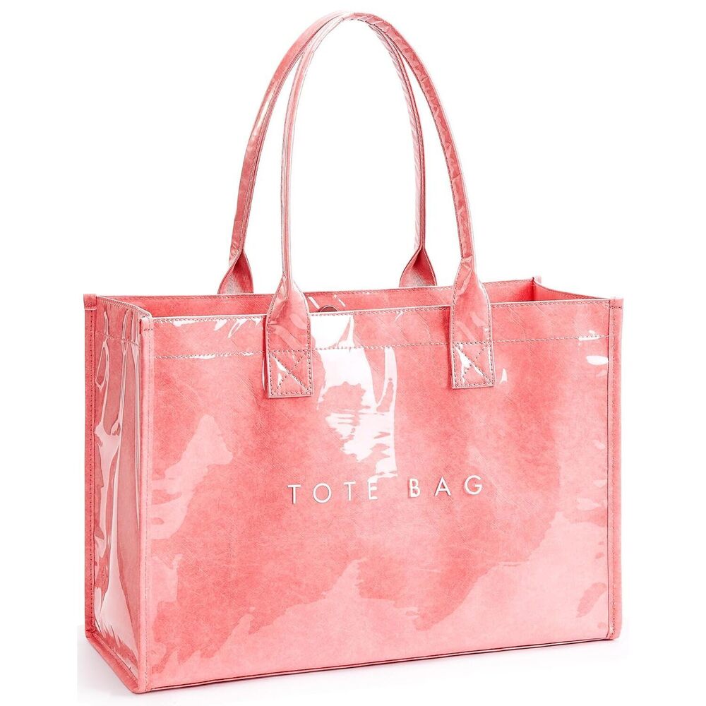 Pink PVC Tote Bag Women's Kraft Paper Work Handbag